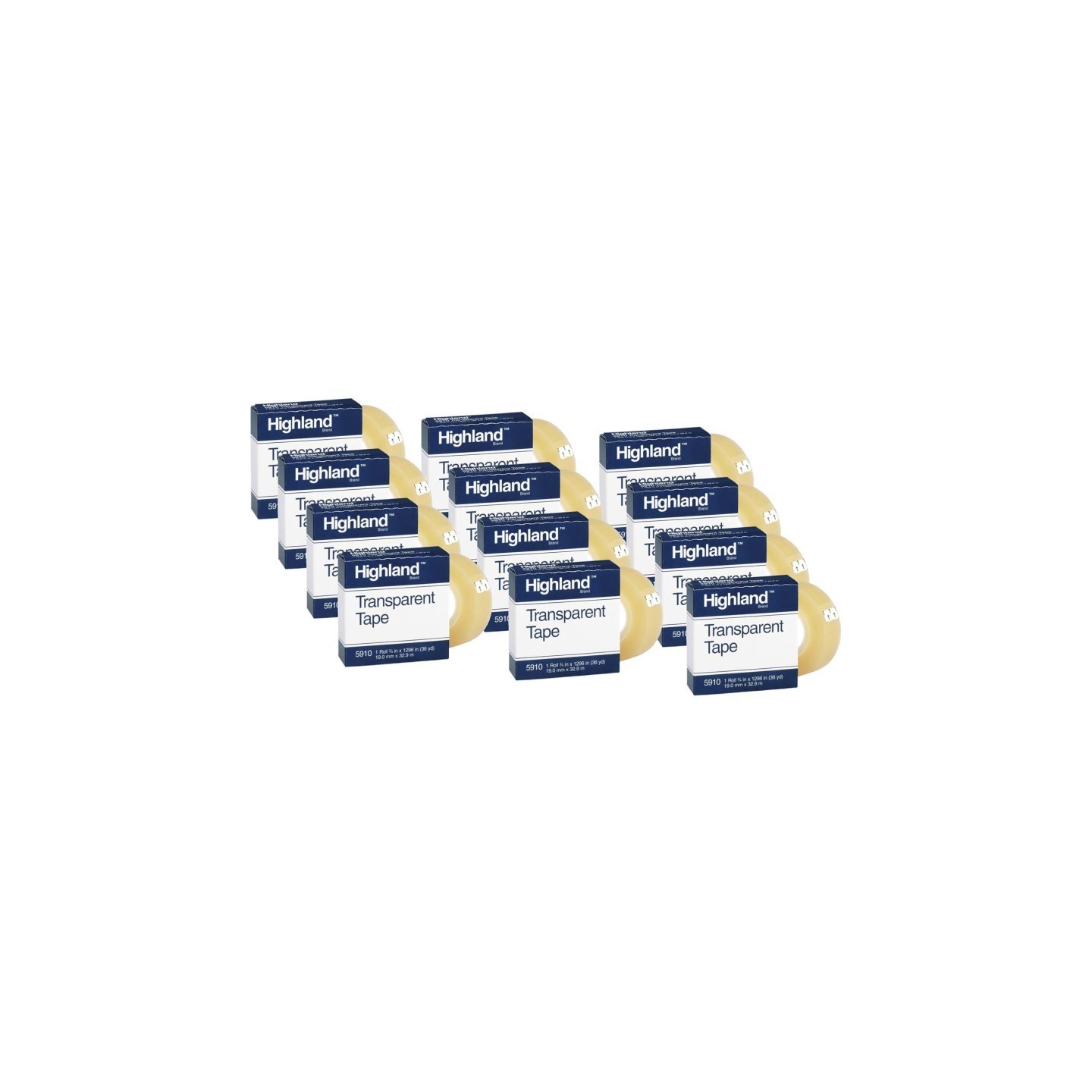 Highland™ Transparent Tape, 3/4" x 1296", 1" Core, Clear, 12 Rolls