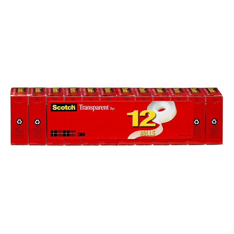Scotch® Transparent Tape, 3/4" x 1000", Pack of 12