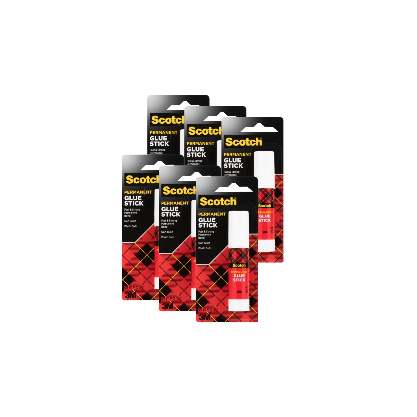 Scotch® Permanent Glue Stick, White, .45 oz, Pack of 6