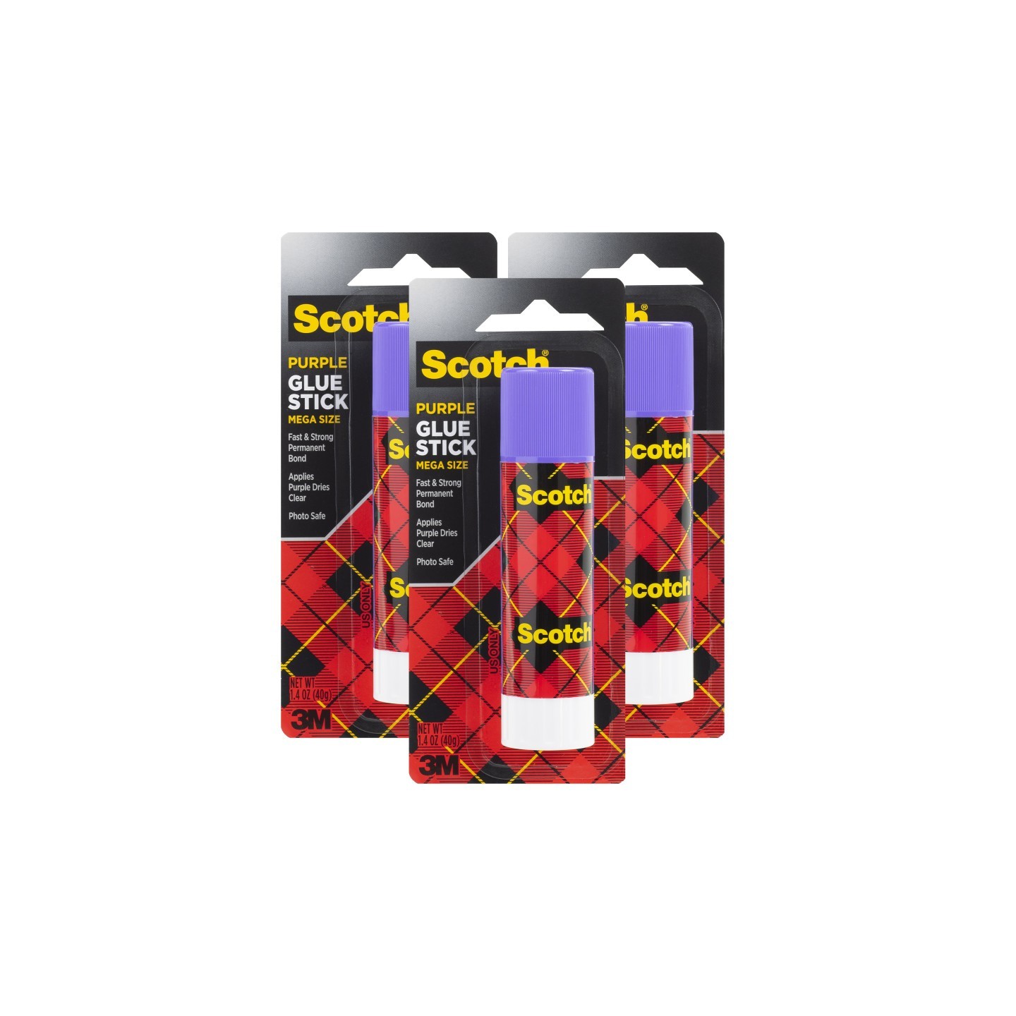 Scotch® Mega Purple Glue Stick, 1.4 oz, Pack of 3