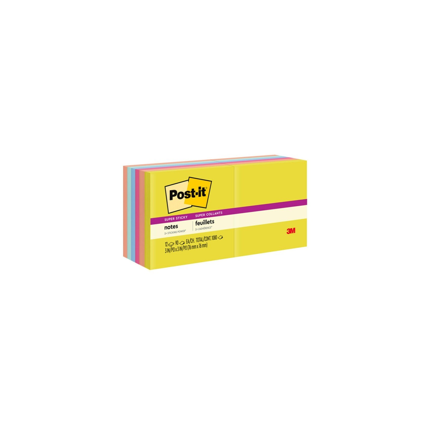 Post-it® Super Sticky Notes - Summer Joy Collection - 3" x 3" Plain, 12-Pack