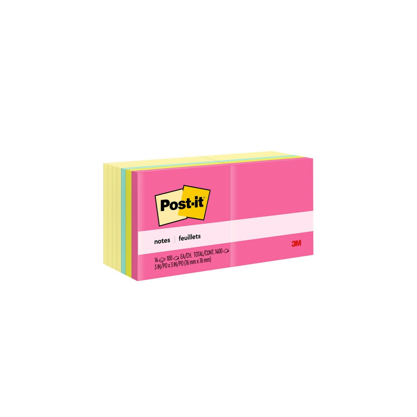 Post-it® Notes Value Pack, 3 in x 3 in, Canary Yellow and Poptimistic Collection, 14 Pads