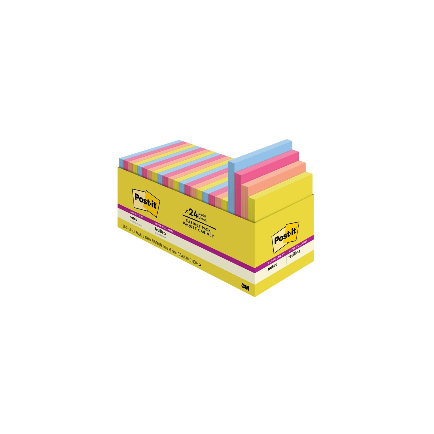 Post-it® Super Sticky Notes - Summer Joy Collection - 3" x 3" Plain, 24-Pack