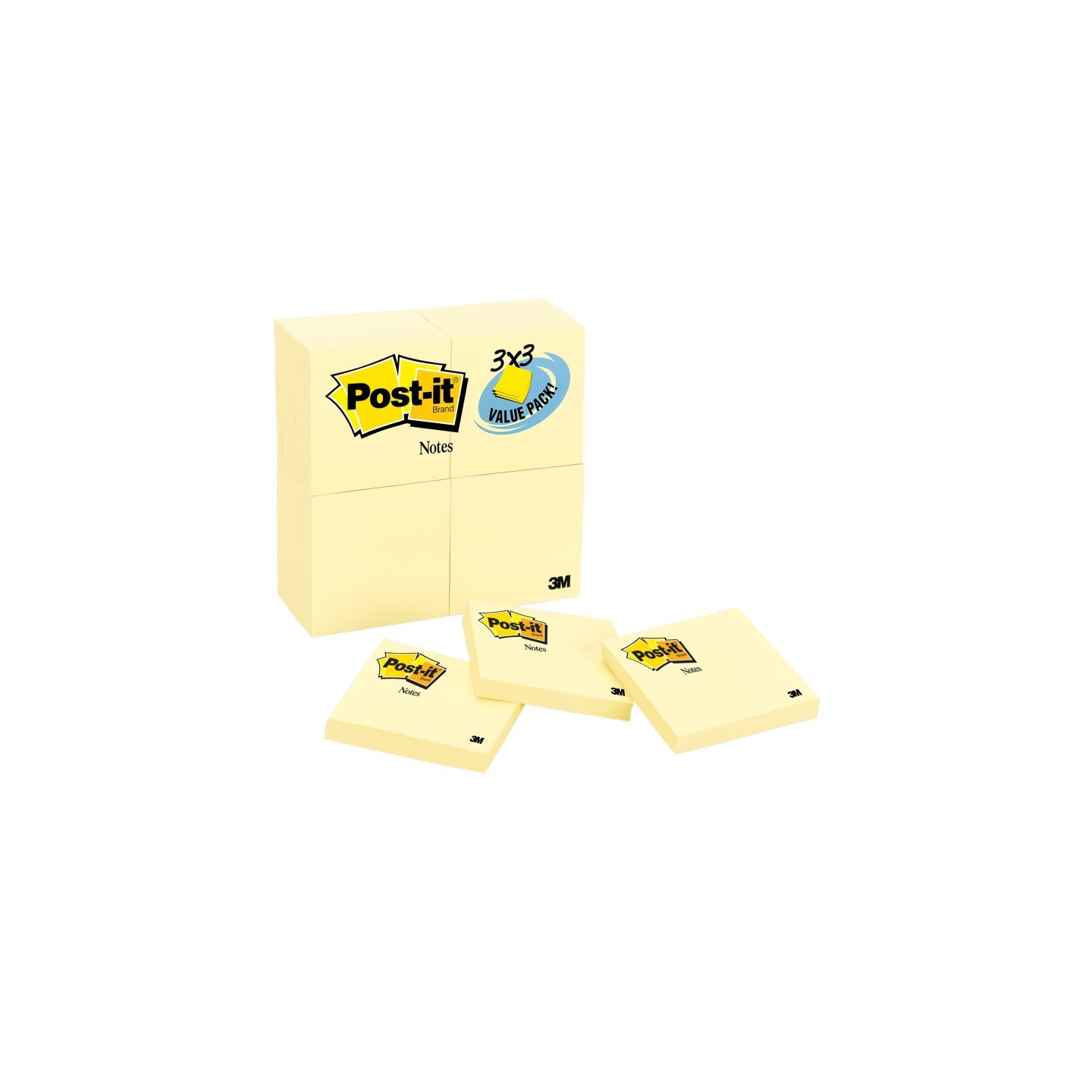Post-it® Notes Value Pack, 3" x 3", Canary Yellow, 24 Pads