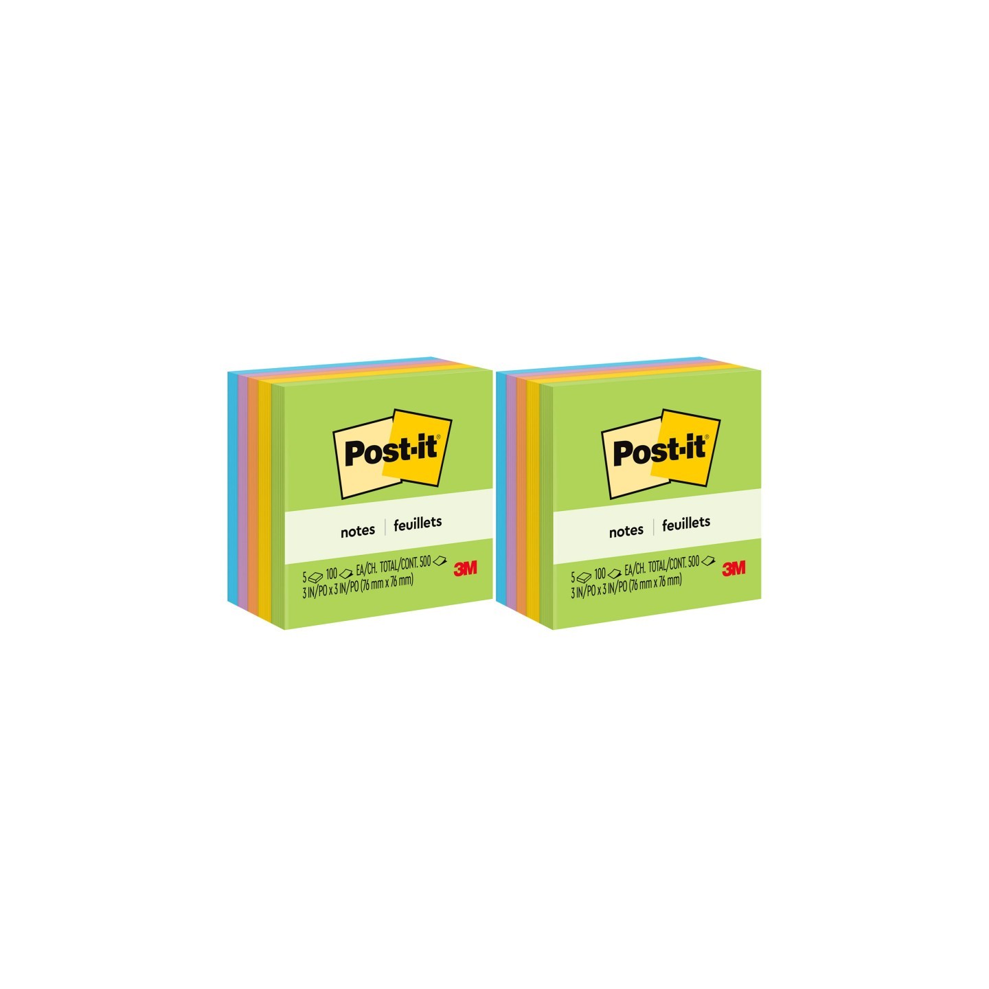 Post-it® Notes, 3 in x 3 in, Floral Fantasy Collection, 100 Sheets/Pad, 5 Pads/Pack, 2 Packs