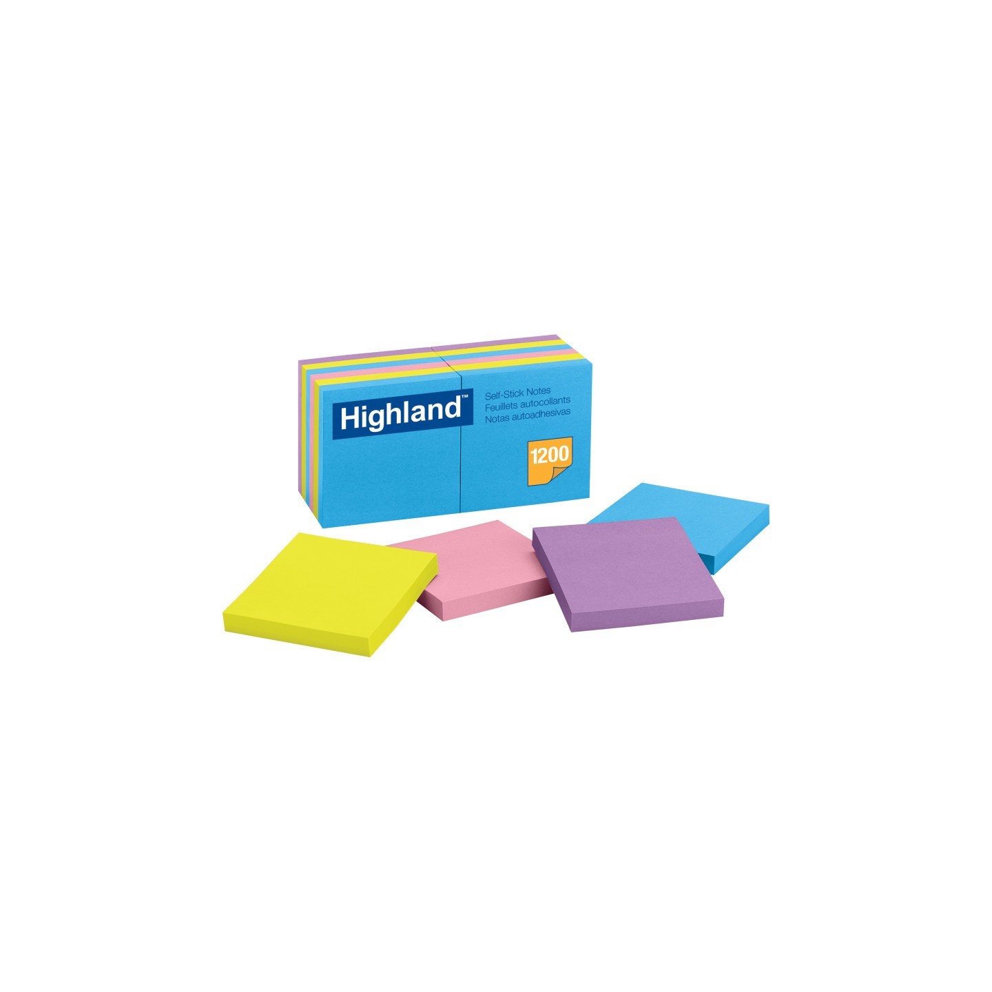 Highland™ Self-Stick Removable Notes, 3" x 3", Assorted Colors, 12 Pads