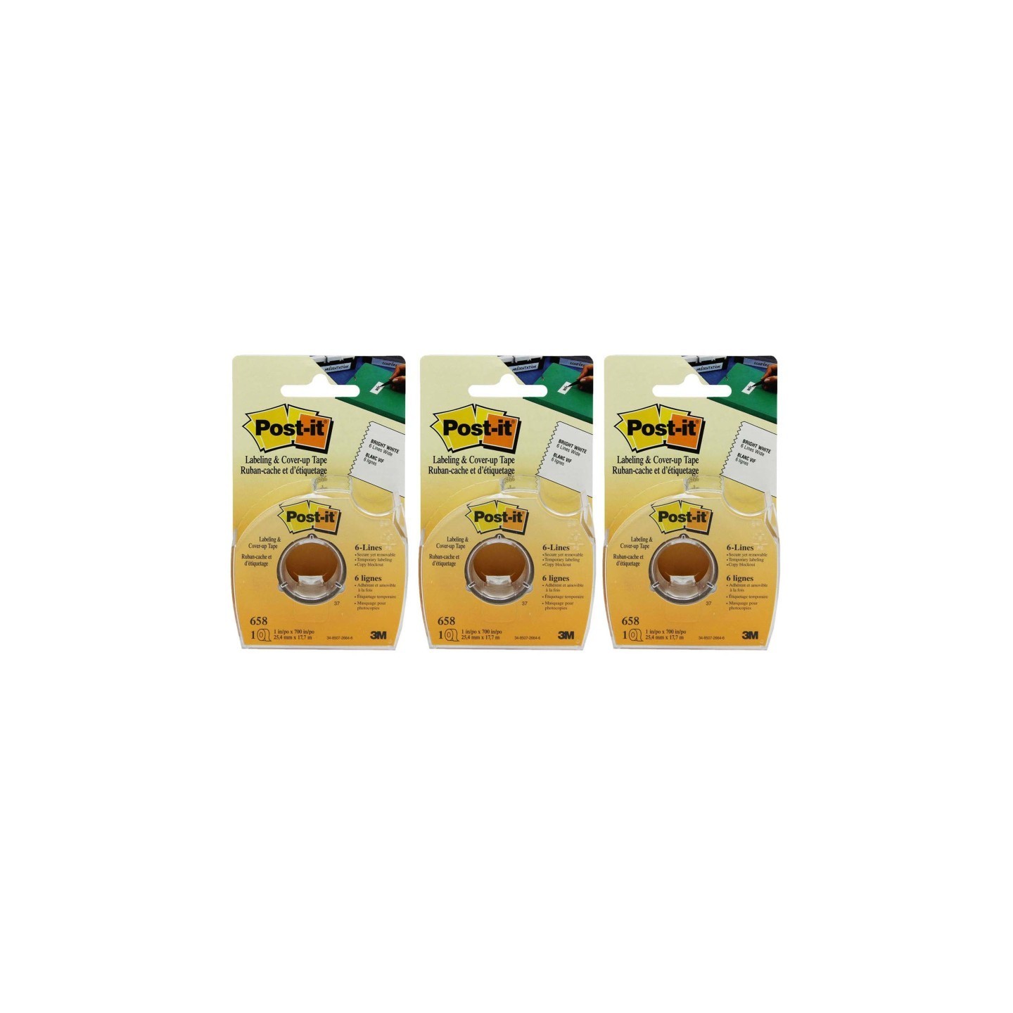 Post-it® Labeling & Cover-up Tape, 1" x 700" Per Roll, 3 Rolls