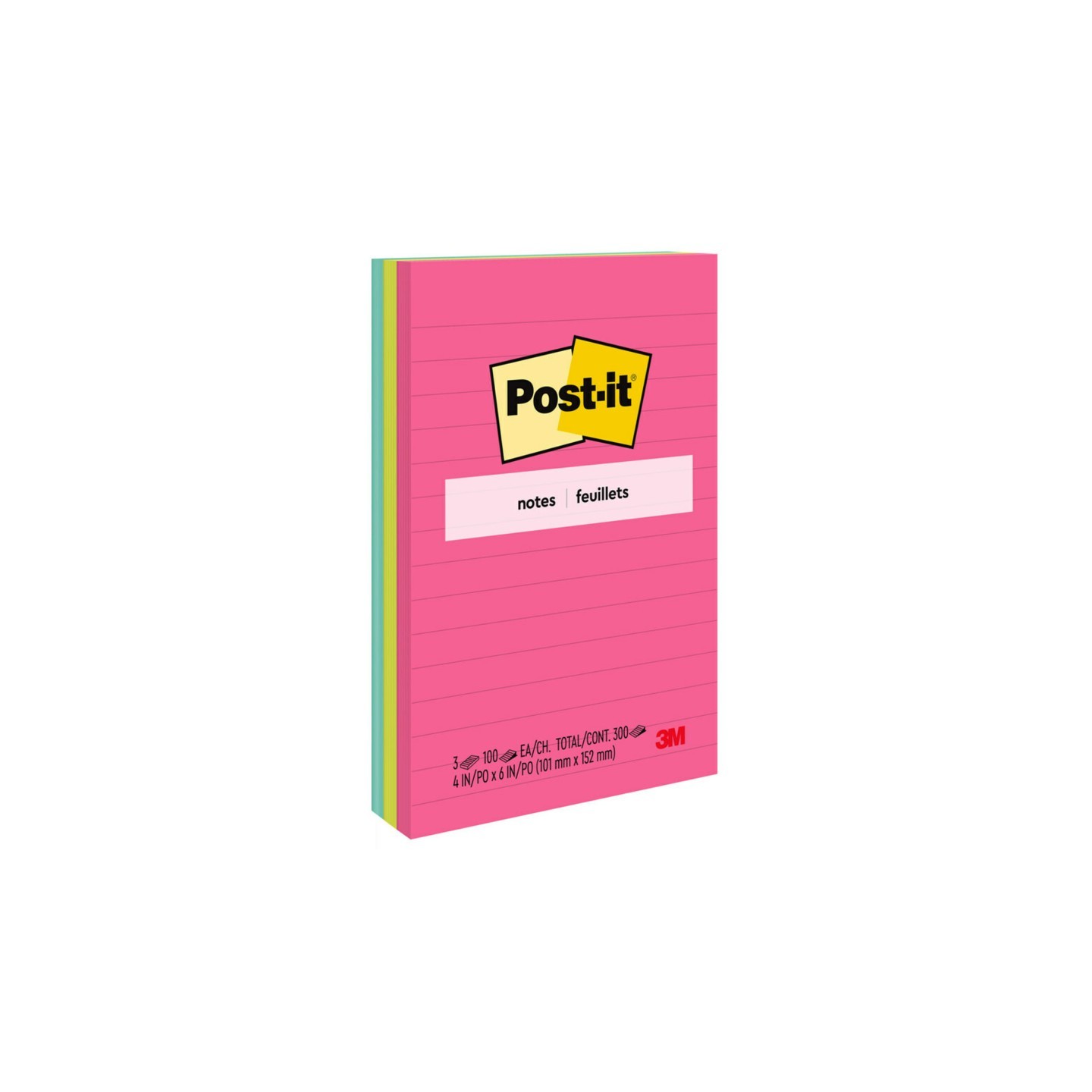 Post-it® Notes, 4 in x 6 in, Poptimistic Collection, Lined, 3 Pads/Pack