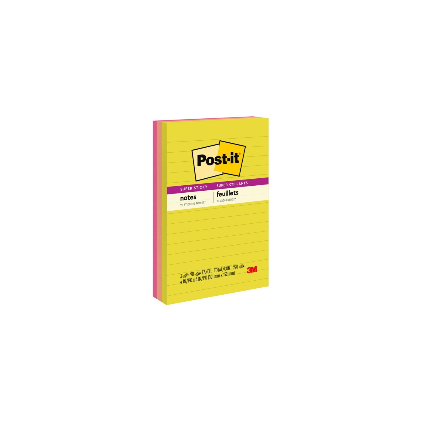 Post-it® Super Sticky Notes - Summer Joy Collection - 4" x 6" Lined, 3-Pack