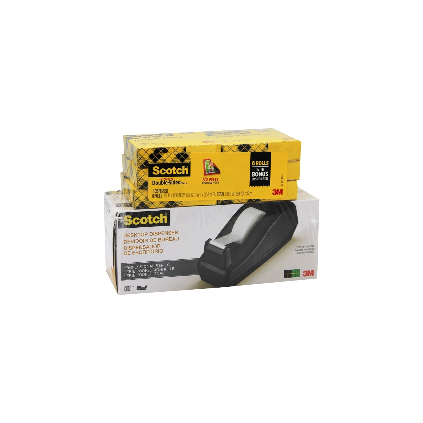 Scotch® Double Sided Tape Refill Rolls, 6 Count with Desktop Dispenser