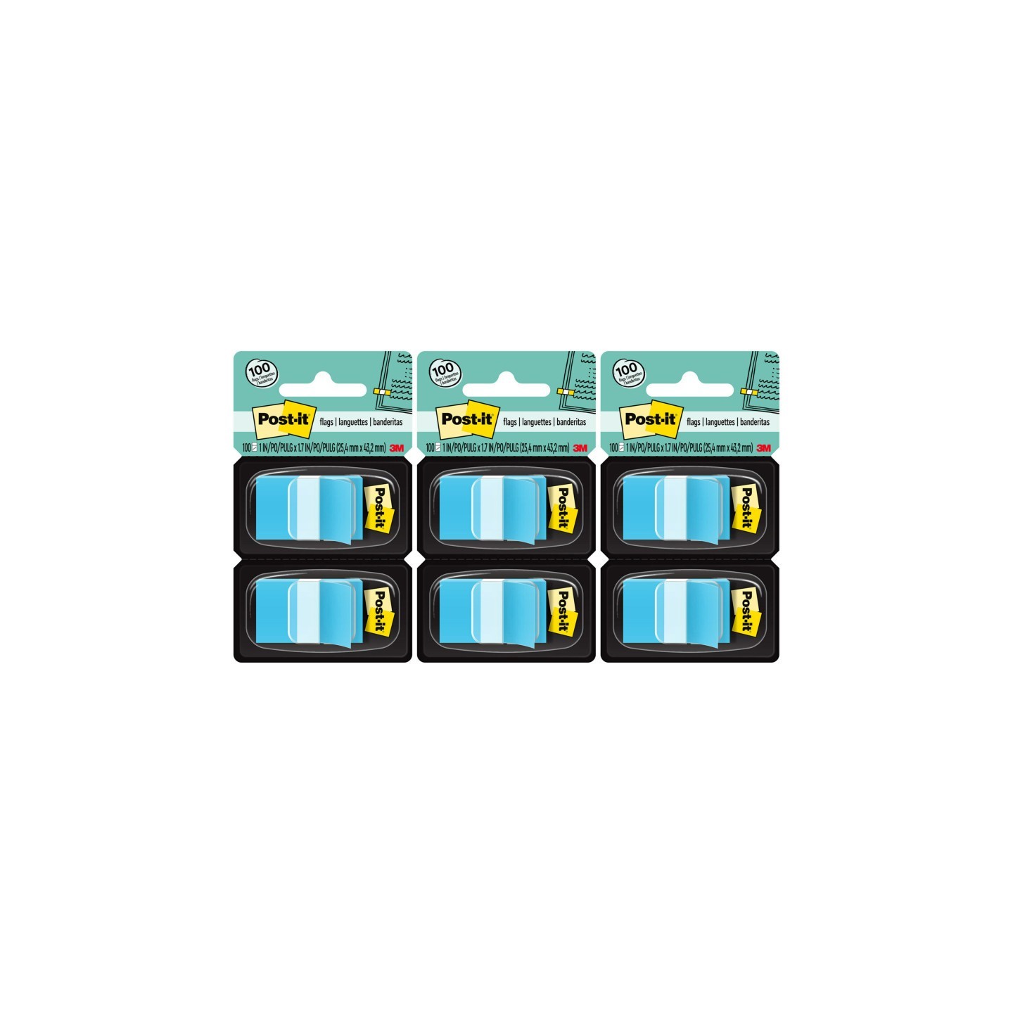 Post-it® Flags - Blue, 50/Dispenser, 2 Dispenser/Pack, 3 Packs