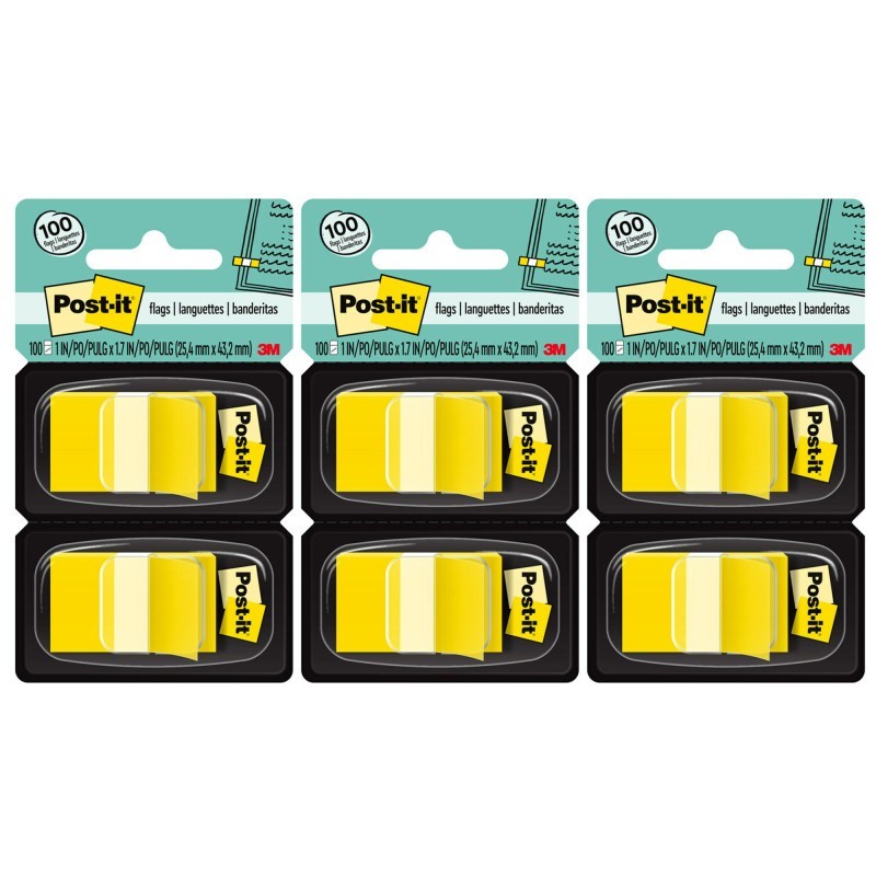 Post-it® Flags - Yellow, 50/Dispenser, 2 Dispenser/Pack, 3 Packs