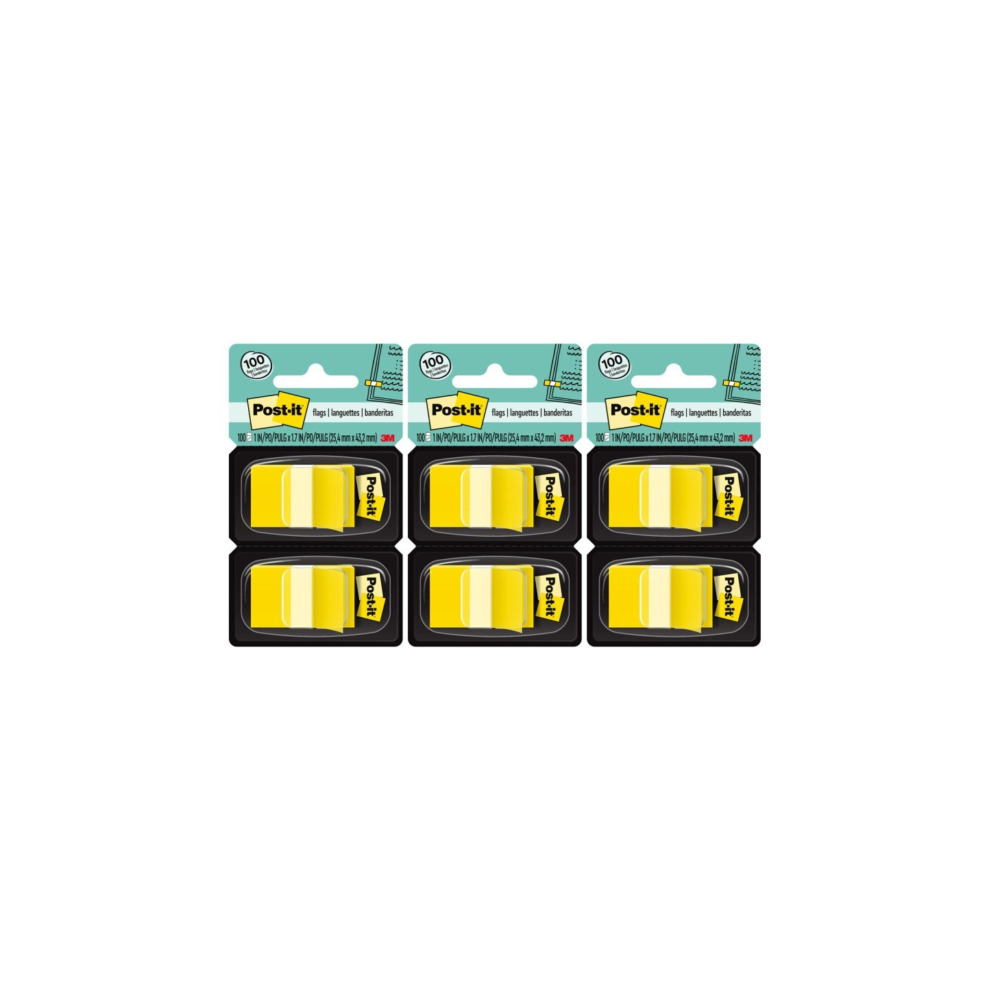 Post-it® Flags - Yellow, 50/Dispenser, 2 Dispenser/Pack, 3 Packs