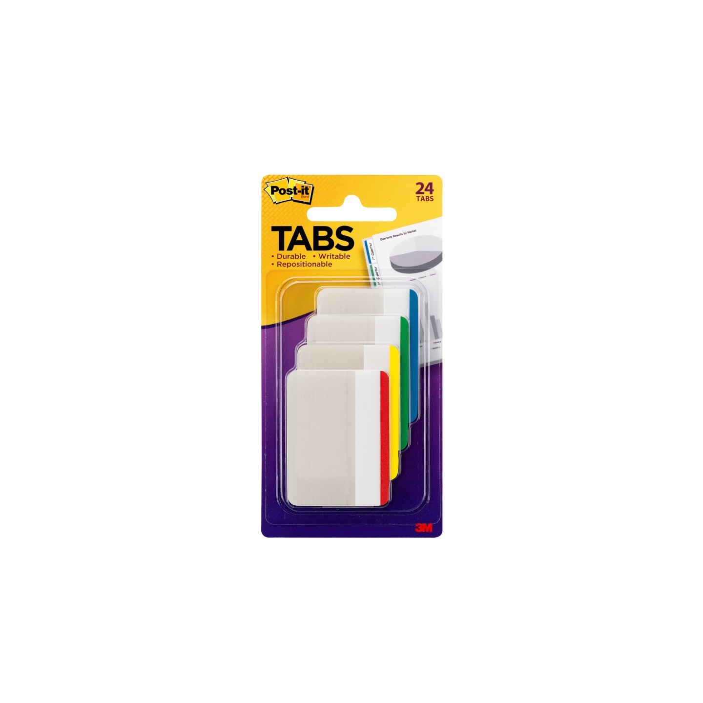 Post-it® Post-it® Tabs, Assorted Primary Colors, Pack of 24