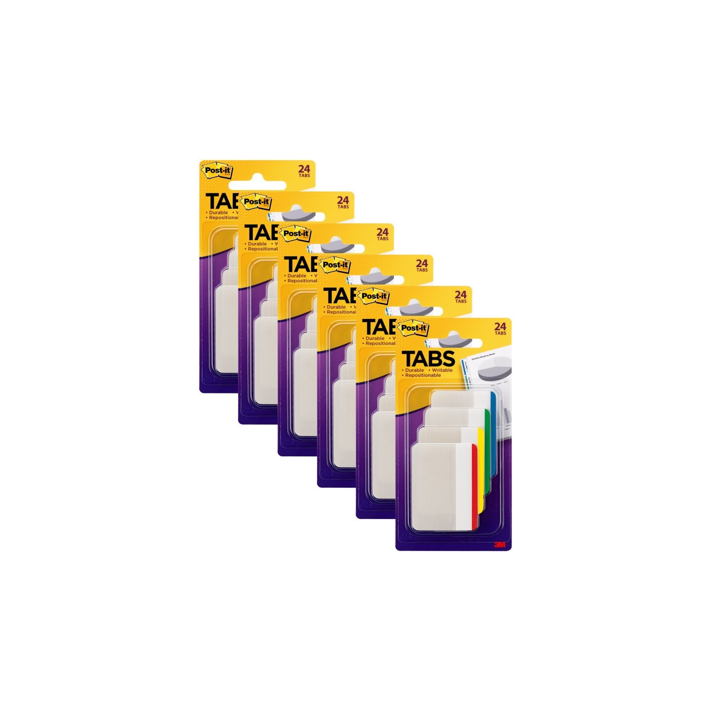 Post-it® Tabs, Assorted Primary Colors, 24 Per Pack, 6 Packs