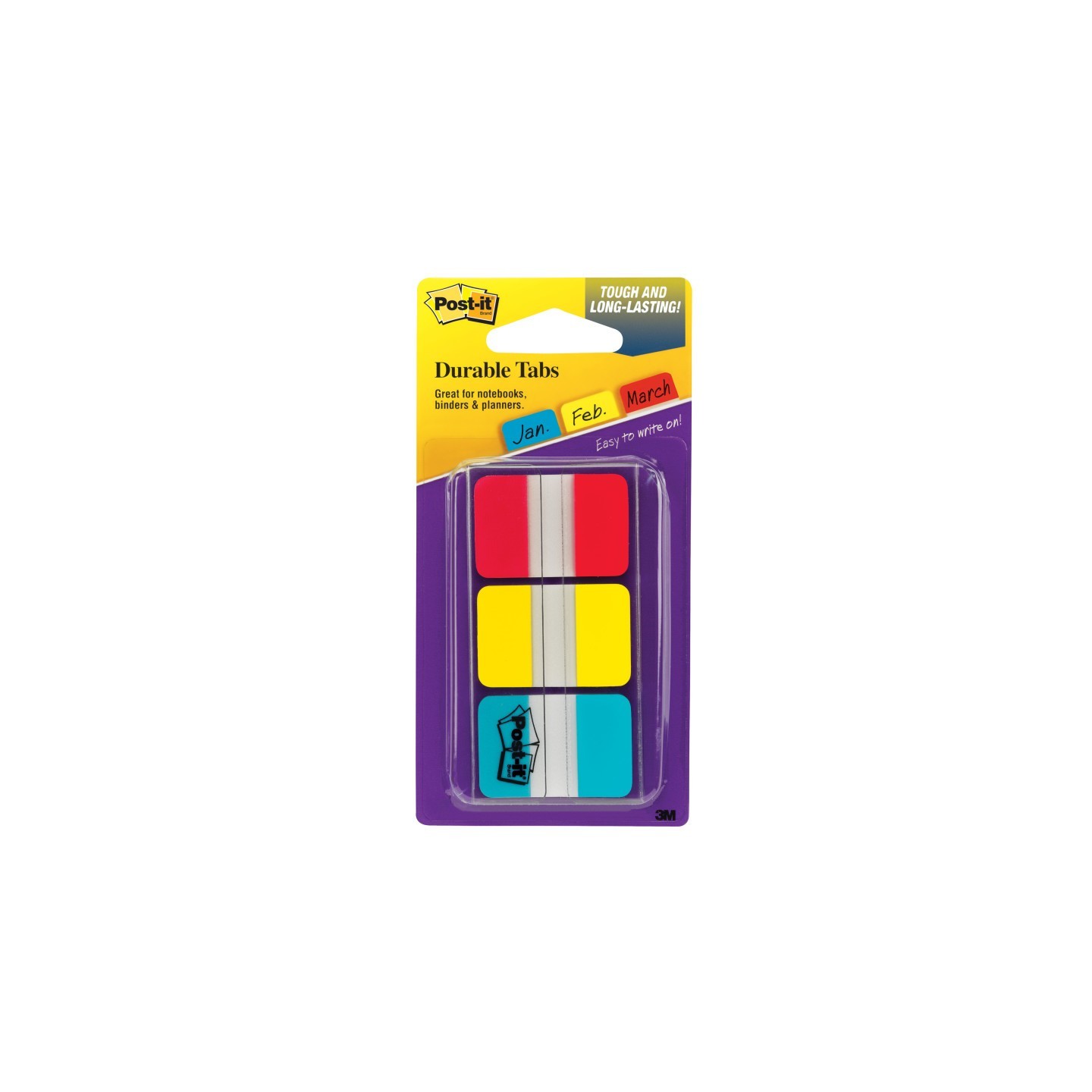Post-it® Tabs, 1" Solid, Red, Yellow, Blue, 22 Tabs/Color, 66/Dispenser