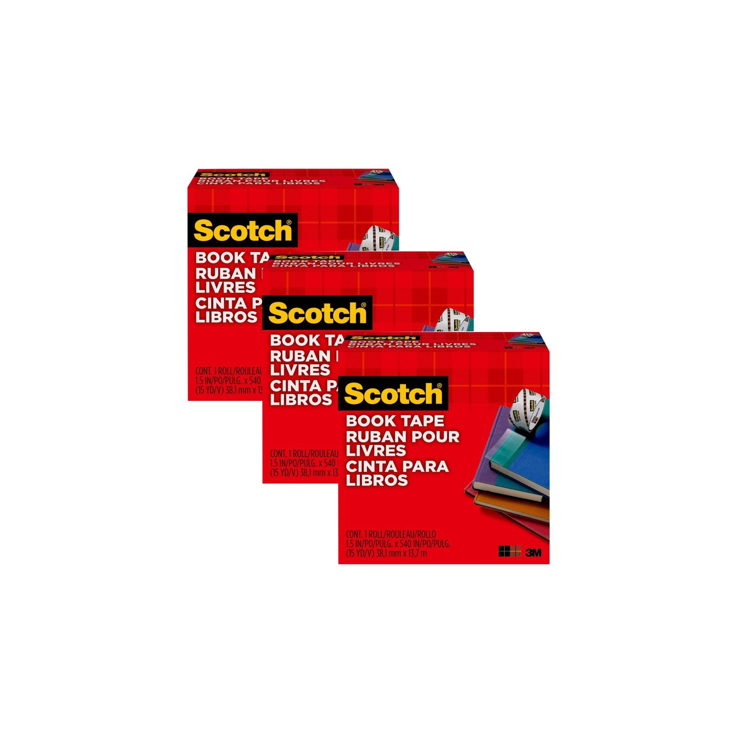 Scotch® Book Tape, 1-1/2 in x 15 yd Per Rolls, 3 Rolls