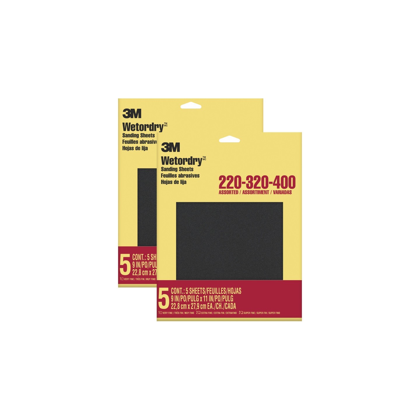 3M® Wetordry™ Sandpaper, 220, 320, 400 Grit Assortment, 9x11 in, 5 Sheets Per Set, 2 Sets