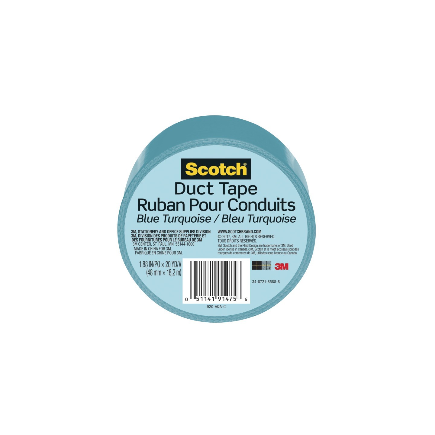Scotch® Duct Tape for Artists, 1.88 in x 20 yd (48 mm x 18.2 m), Blue Turquoise