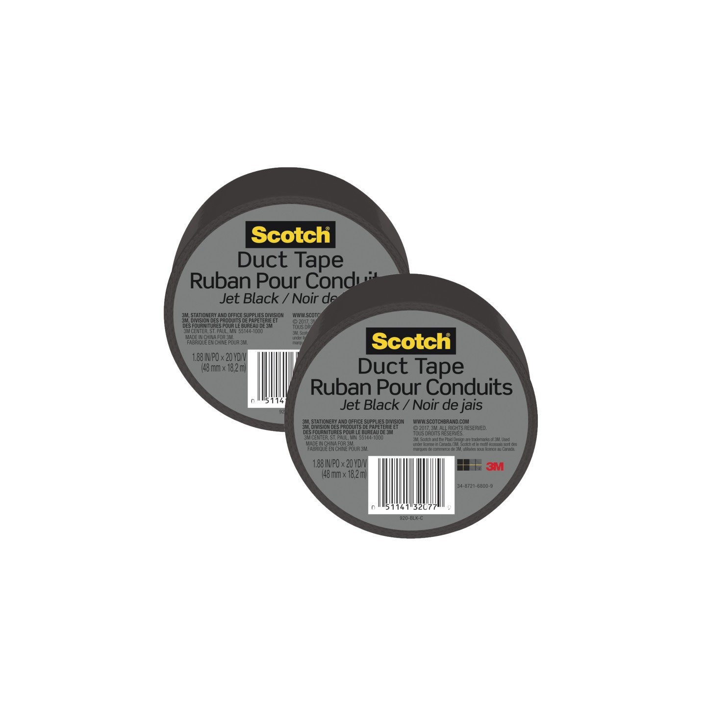 Scotch® Duct Tape for Artists, 1.88 in x 20 yd (48 mm x 18.2 m), Jet Black, Pack of 2