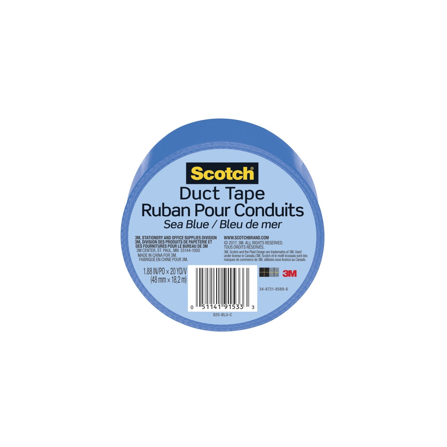 Scotch® Duct Tape for Artists, 1.88 in x 20 yd (48 mm x 18.2 m), Sea Blue