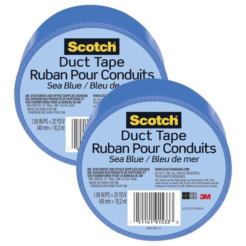 Scotch® Duct Tape for Artists, 1.88 in x 20 yd (48 mm x 18.2 m), Sea Blue, Pack of 2