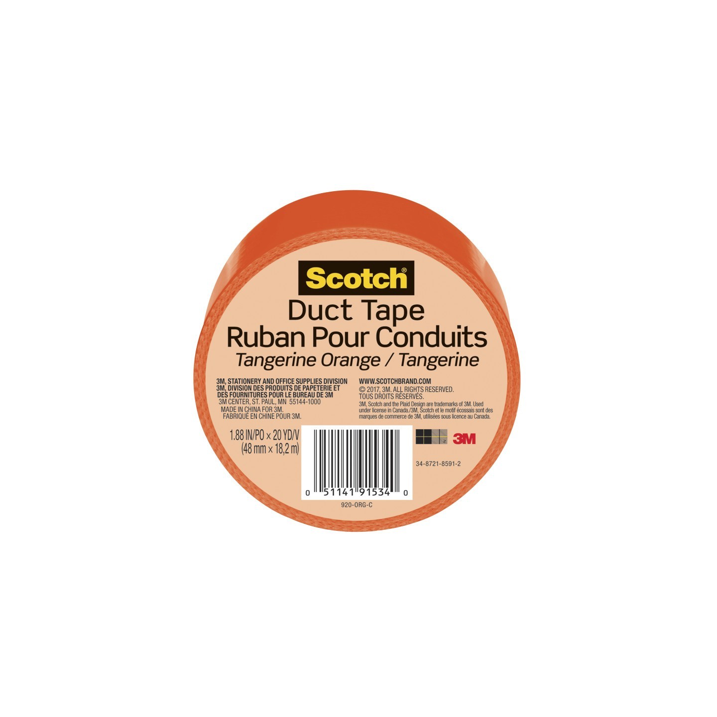 Scotch® Duct Tape for Artists, 1.88 in x 20 yd (48 mm x 18.2 m), Tangerine Orange