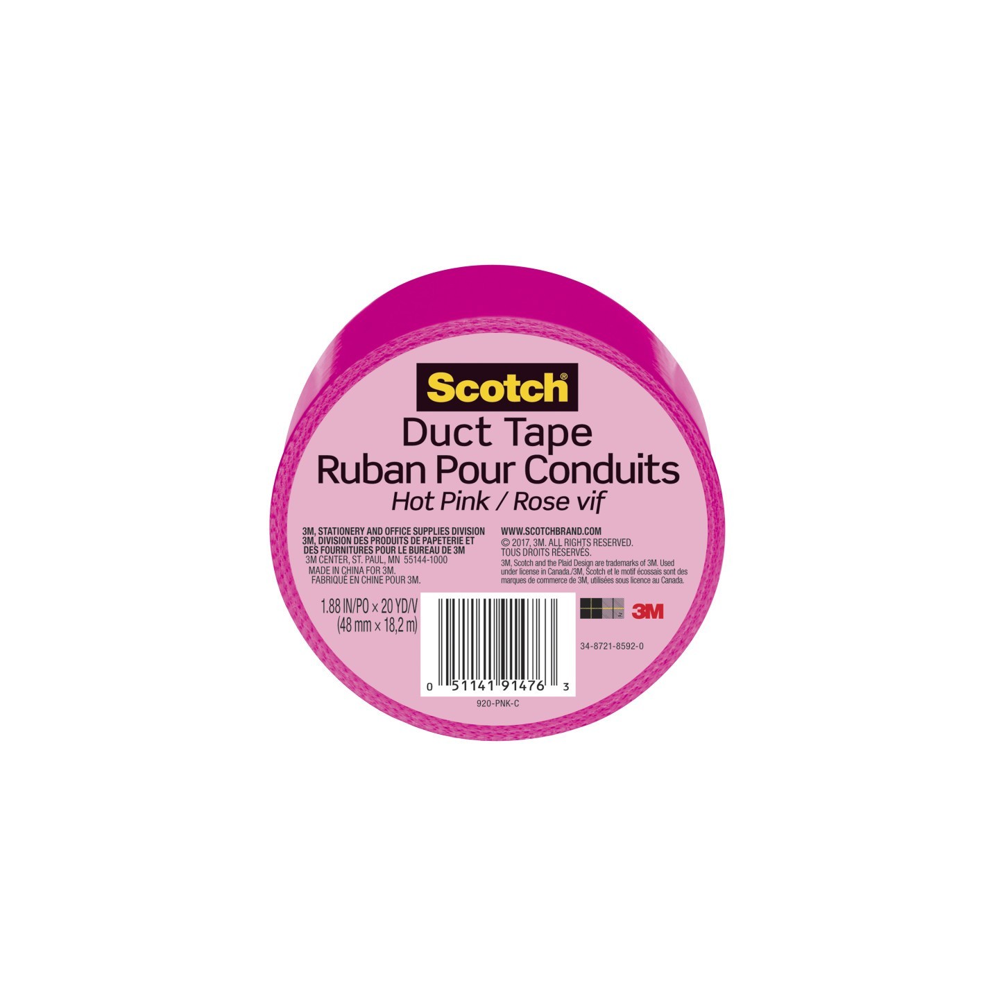 Scotch® Duct Tape for Artists, 1.88 in x 20 yd (48 mm x 18.2 m), Pink