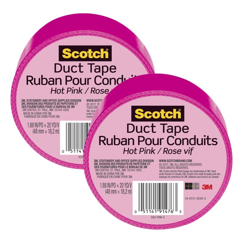Scotch® Duct Tape for Artists, 1.88 in x 20 yd (48 mm x 18.2 m), Pink, Pack of 2