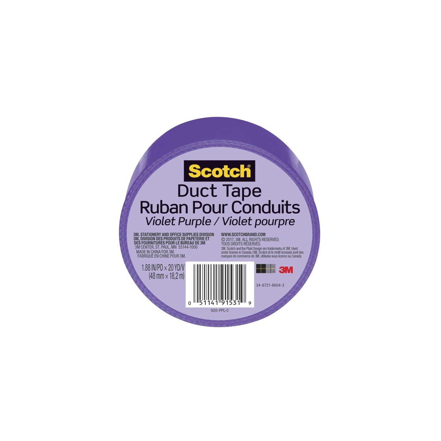 Scotch® Duct Tape for Artists, 1.88 in x 20 yd (48 mm x 18.2 m), Purple