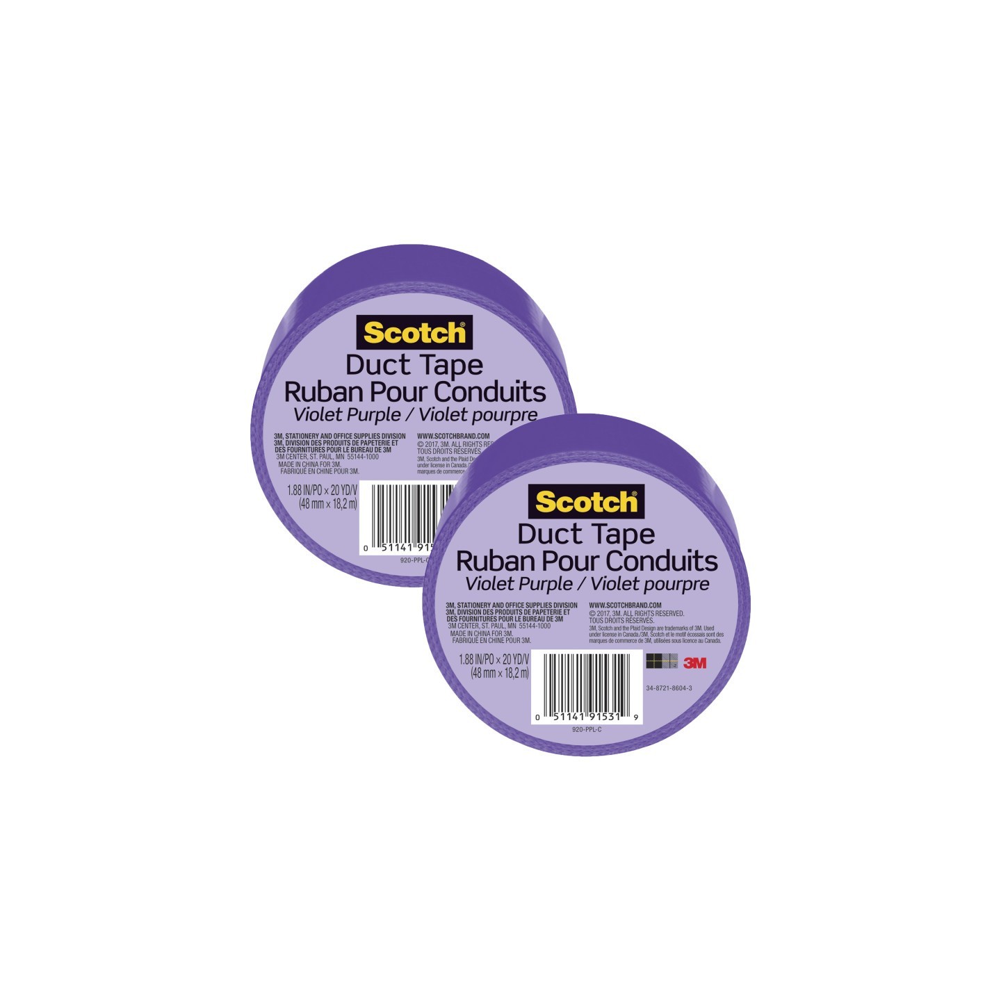 Scotch® Duct Tape for Artists, 1.88 in x 20 yd (48 mm x 18.2 m), Purple, Pack of 2