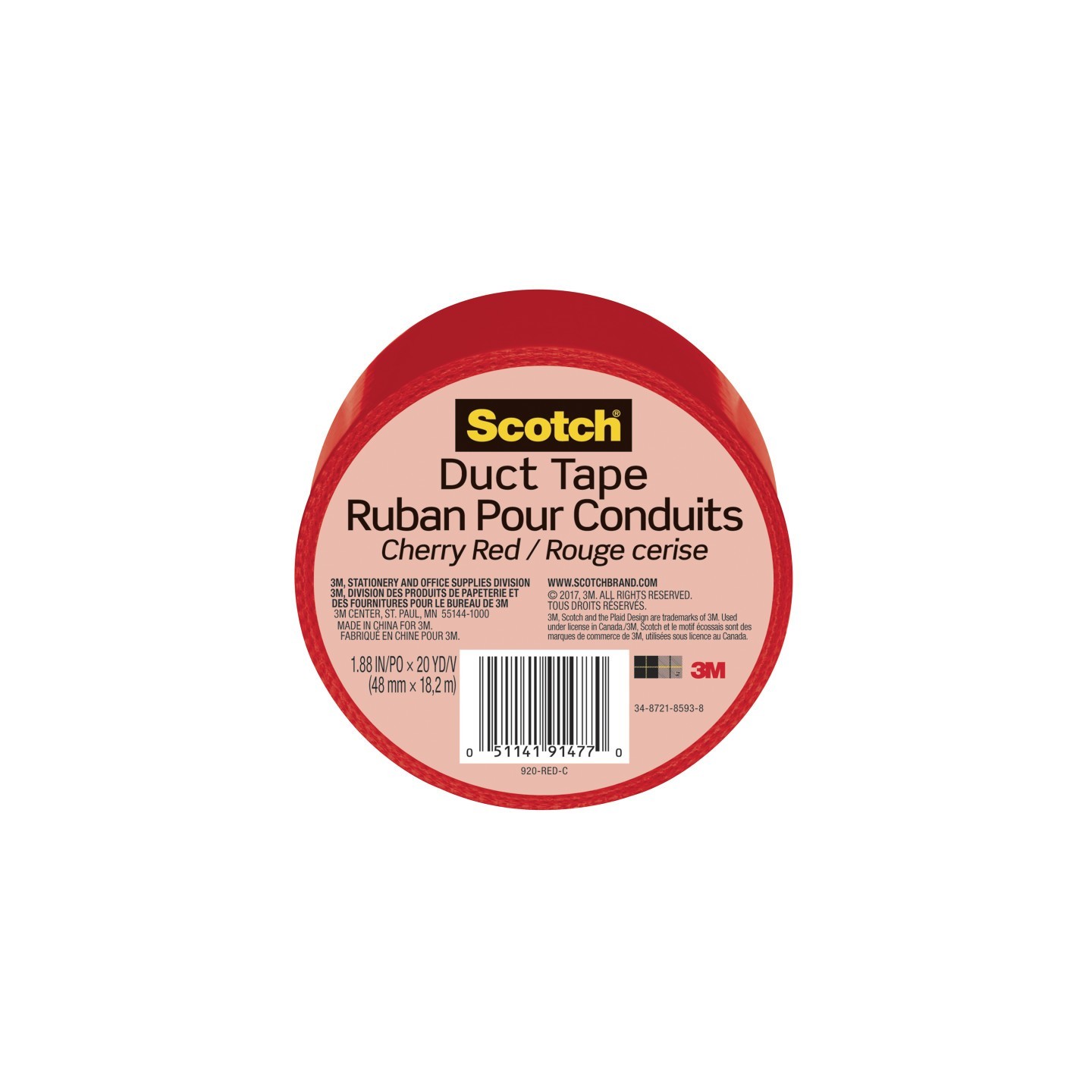 Scotch® Duct Tape for Artists, 1.88 in x 20 yd (48 mm x 18.2 m), Cherry Red