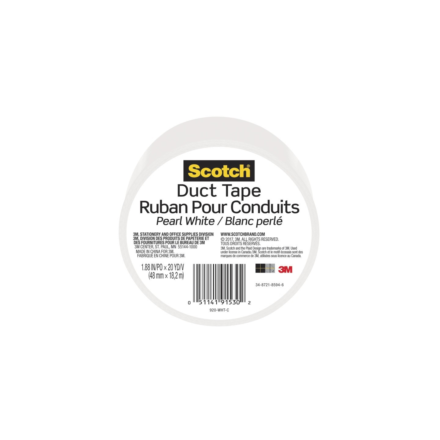 Scotch® Duct Tape for Artists, 1.88 in x 20 yd (48 mm x 18.2 m), White