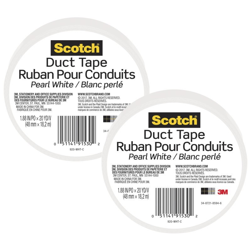 Scotch® Duct Tape for Artists, 1.88 in x 20 yd (48 mm x 18.2 m), White, Pack of 2