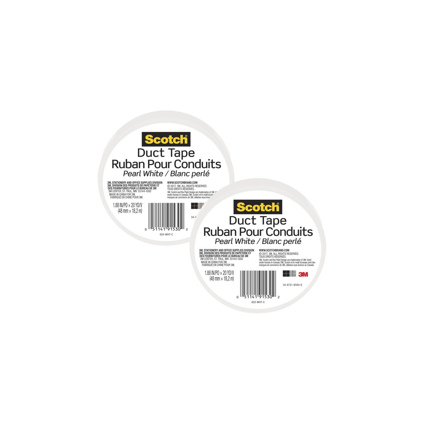 Scotch® Duct Tape for Artists, 1.88 in x 20 yd (48 mm x 18.2 m), White, Pack of 2