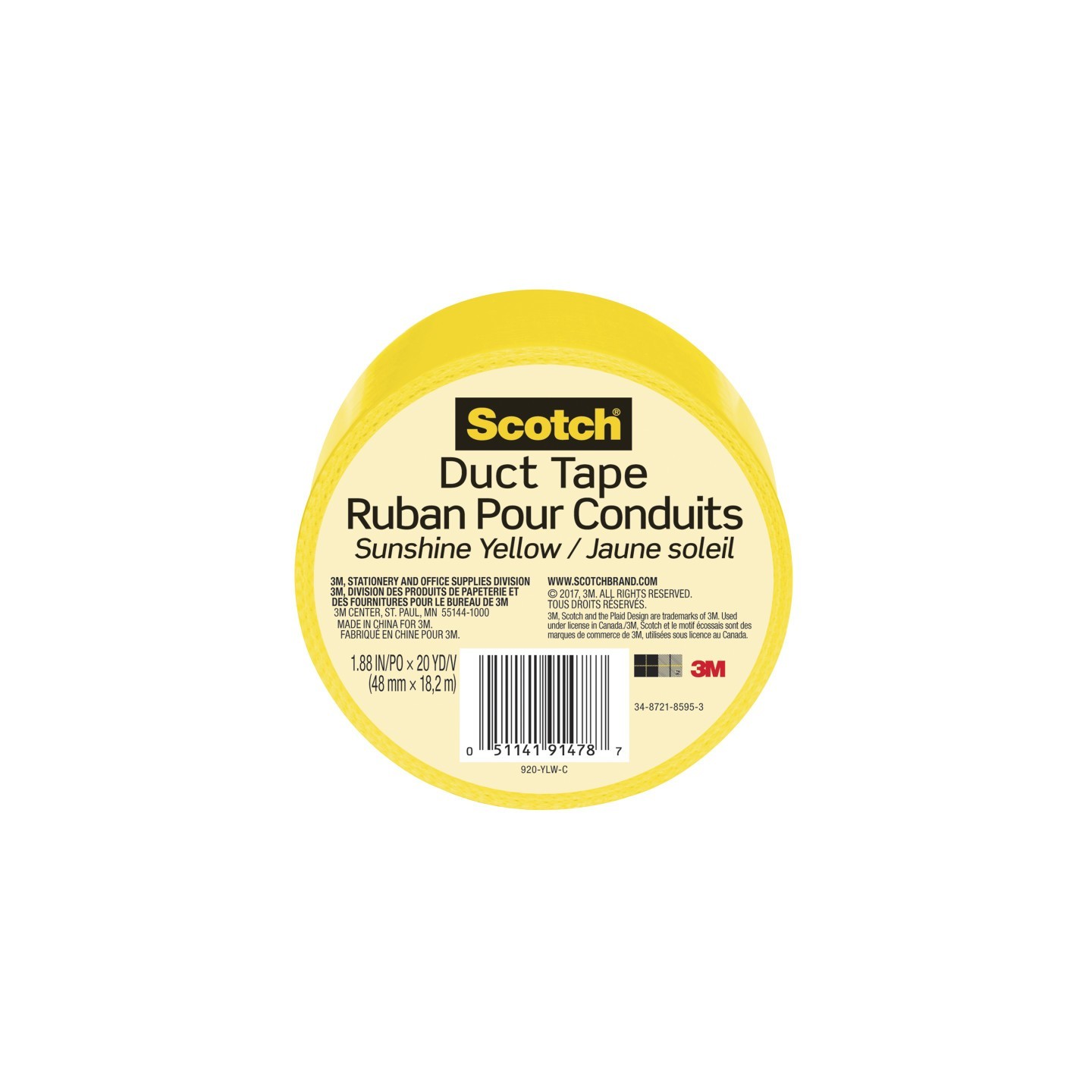 Scotch® Duct Tape for Artists, 1.88 in x 20 yd (48 mm x 18.2 m), Sunshine Yellow