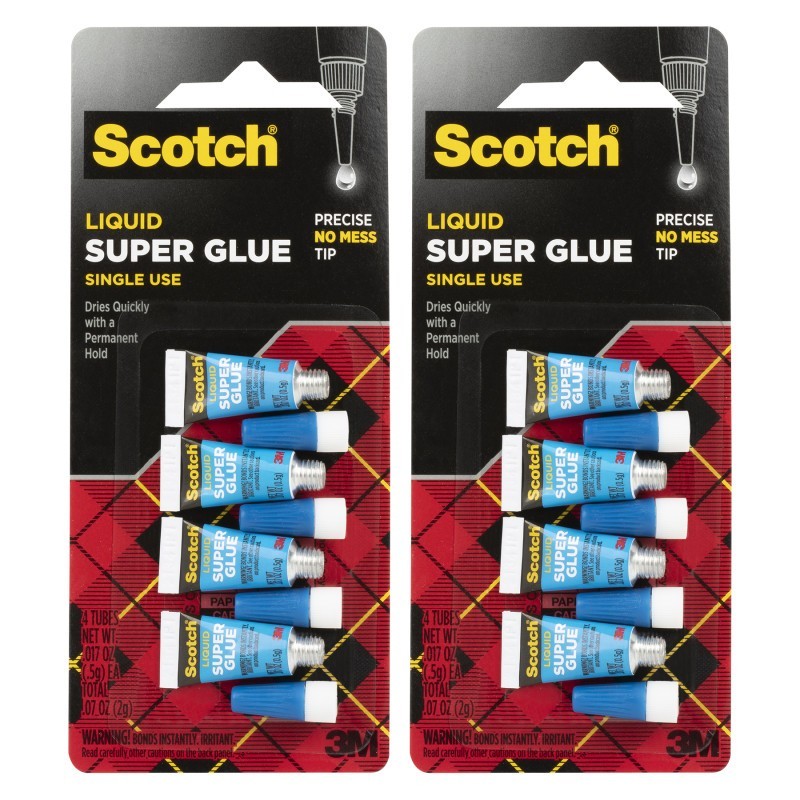 Scotch® Super Glue Liquid, Single Use, Pack of 4 Per Pack, 2 Packs