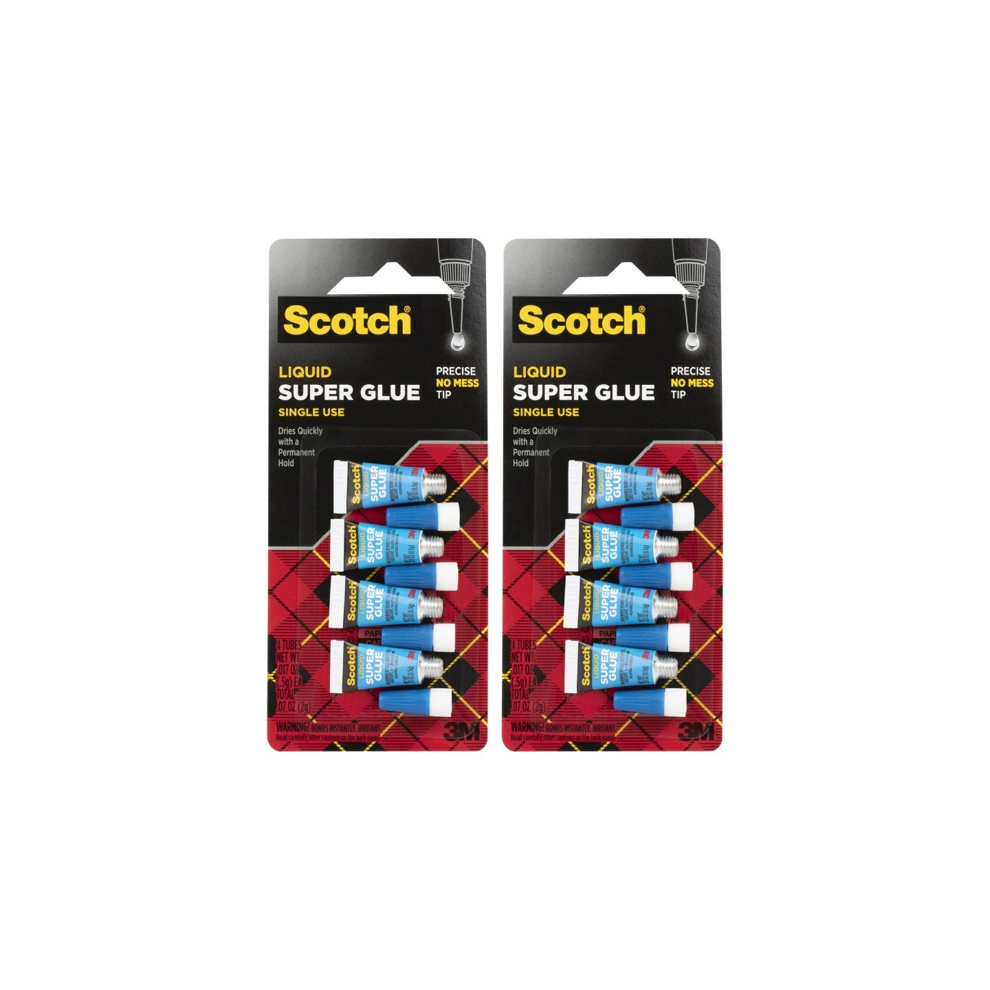 Scotch® Super Glue Liquid, Single Use, Pack of 4 Per Pack, 2 Packs