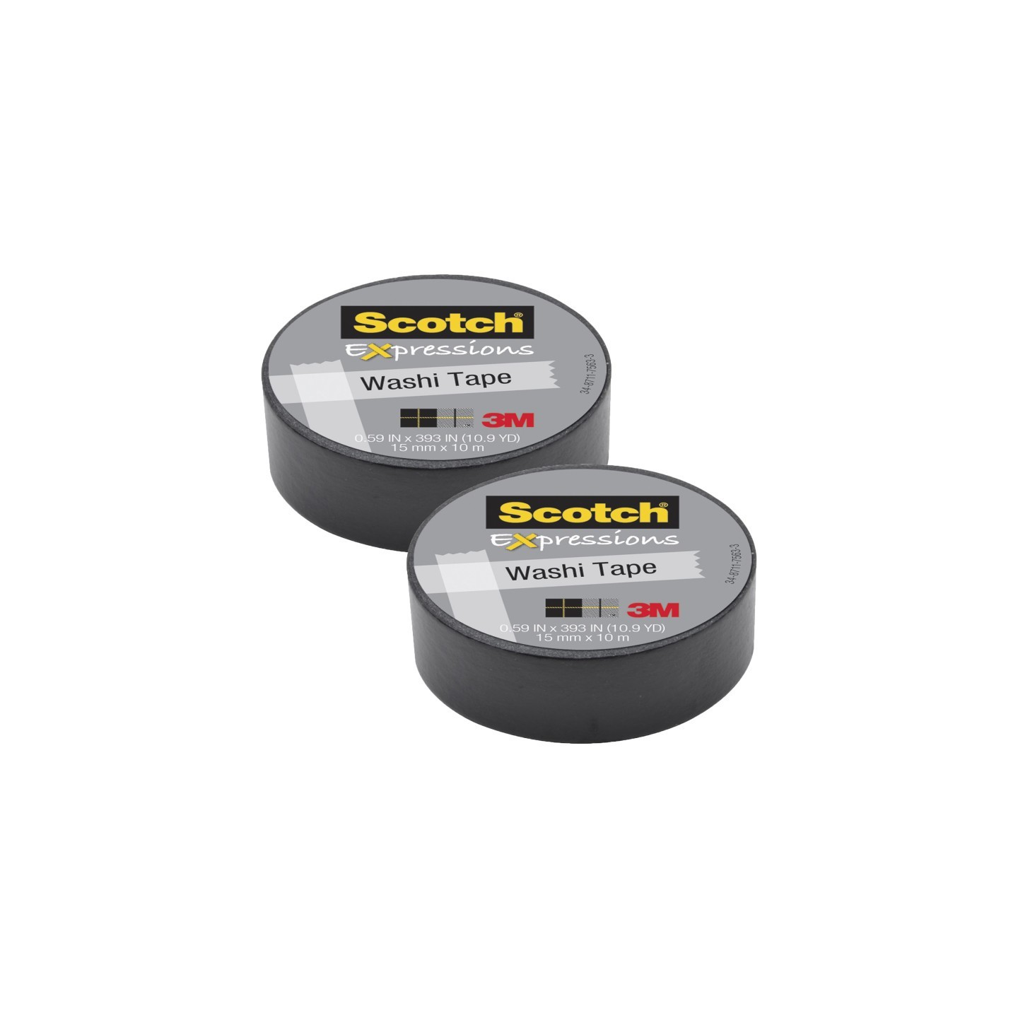 Scotch® Expressions Washi Tape, .59" x 393", Black, Pack of 2