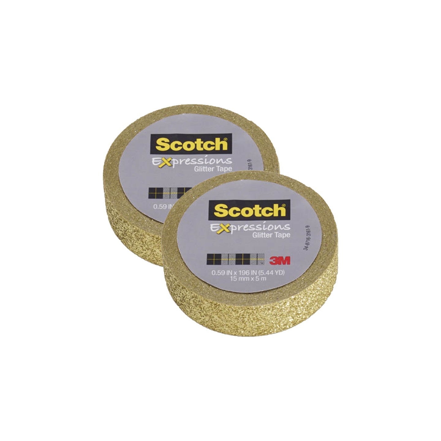 Scotch® Expressions Glitter Tape, .59" x 196", Gold Glitter, Pack of 2