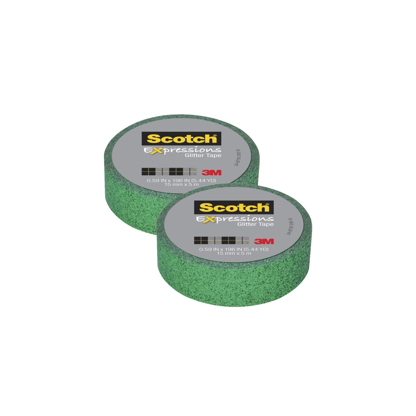 Scotch® Expressions Glitter Tape, .59" x 196", Dark Green Glitter, Pack of 2