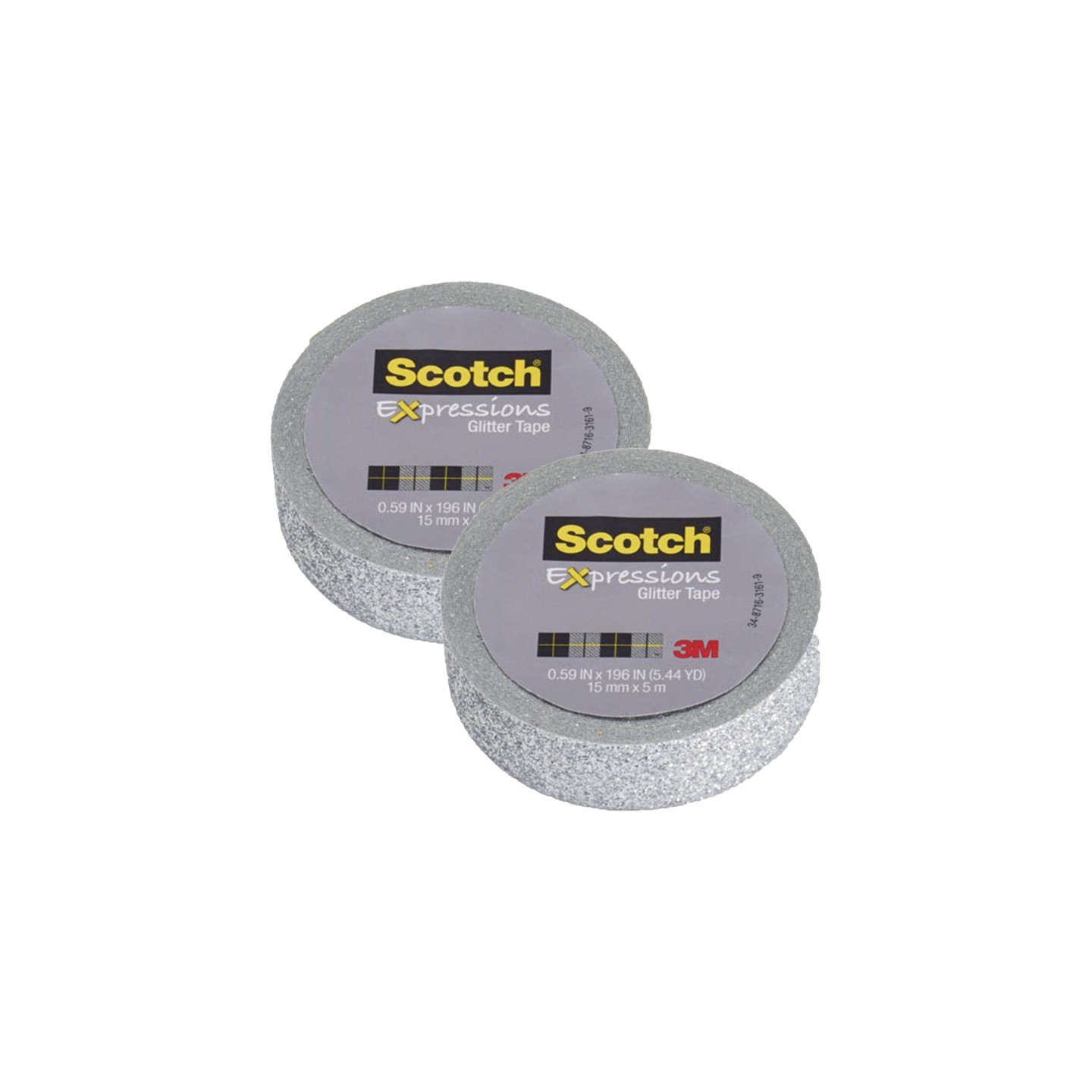 Scotch® Expressions Glitter Tape, .59" x 196", Silver Glitter, Pack of 2