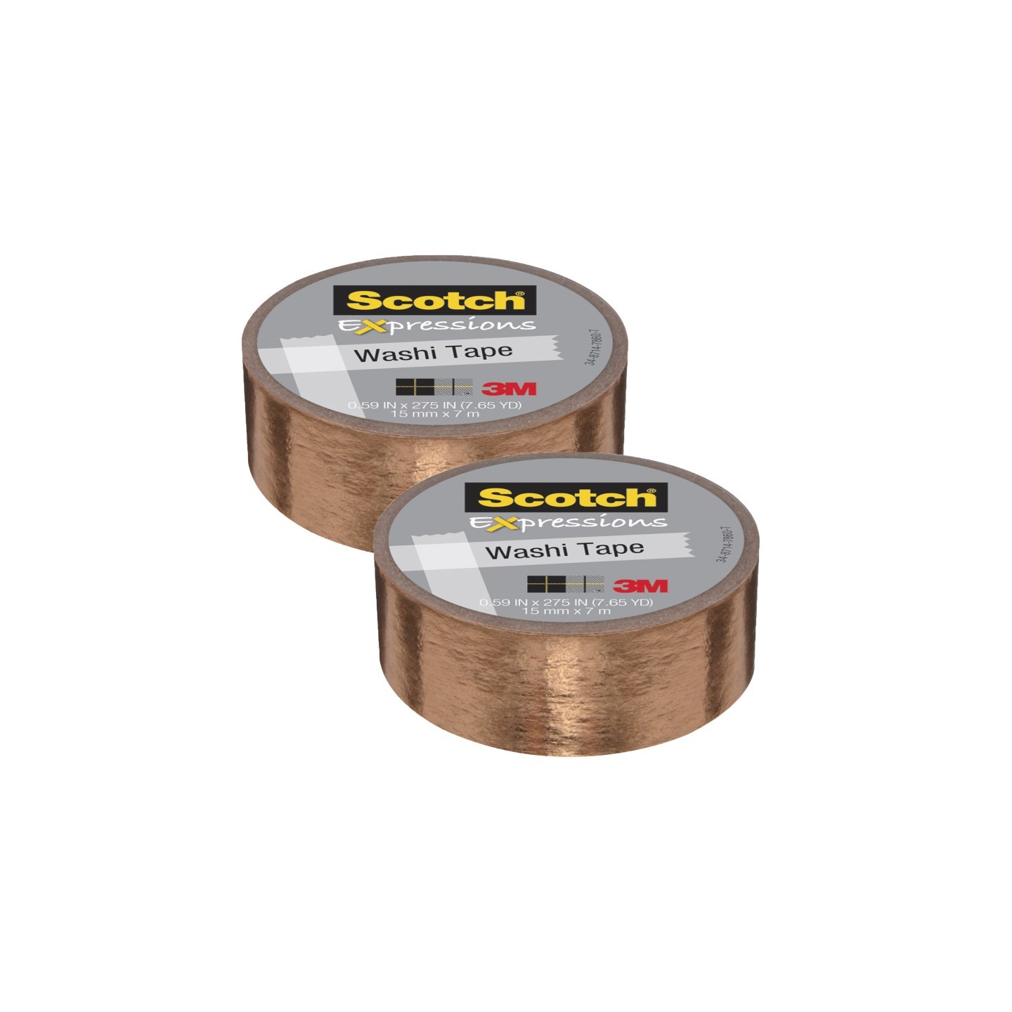 Scotch® Expressions Washi Tape, .59" x 275", Copper Foil, Pack of 2