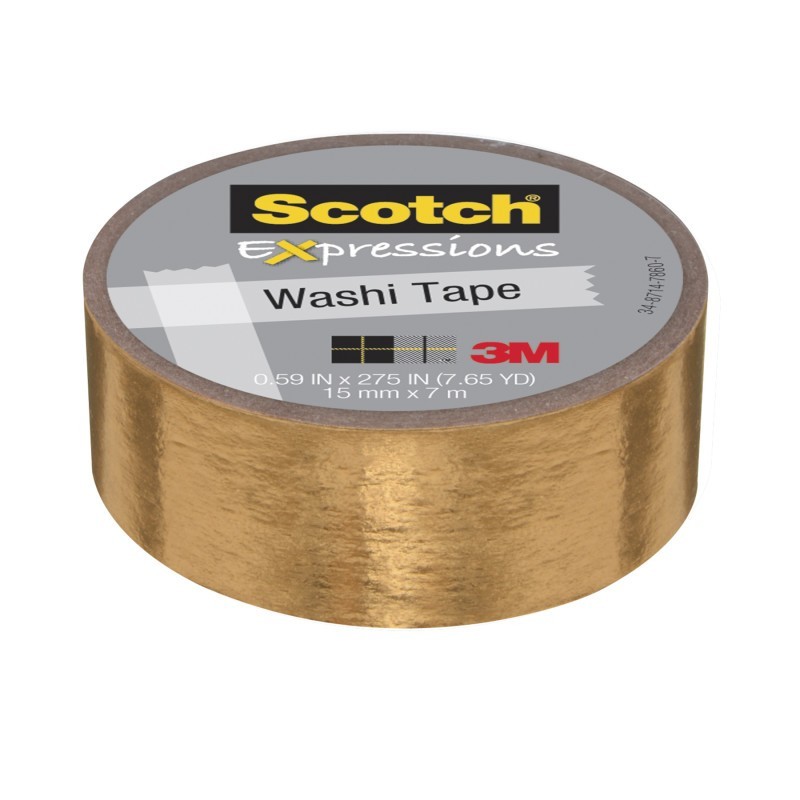 Scotch® Expressions Washi Tape, .59" x 275", Gold Foil
