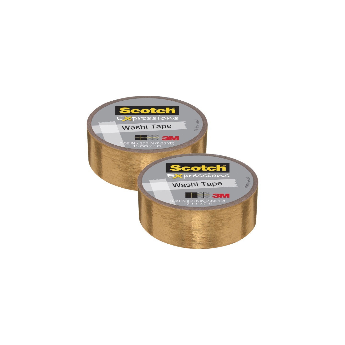 Scotch® Expressions Washi Tape, .59" x 275", Gold Foil, Pack of 2