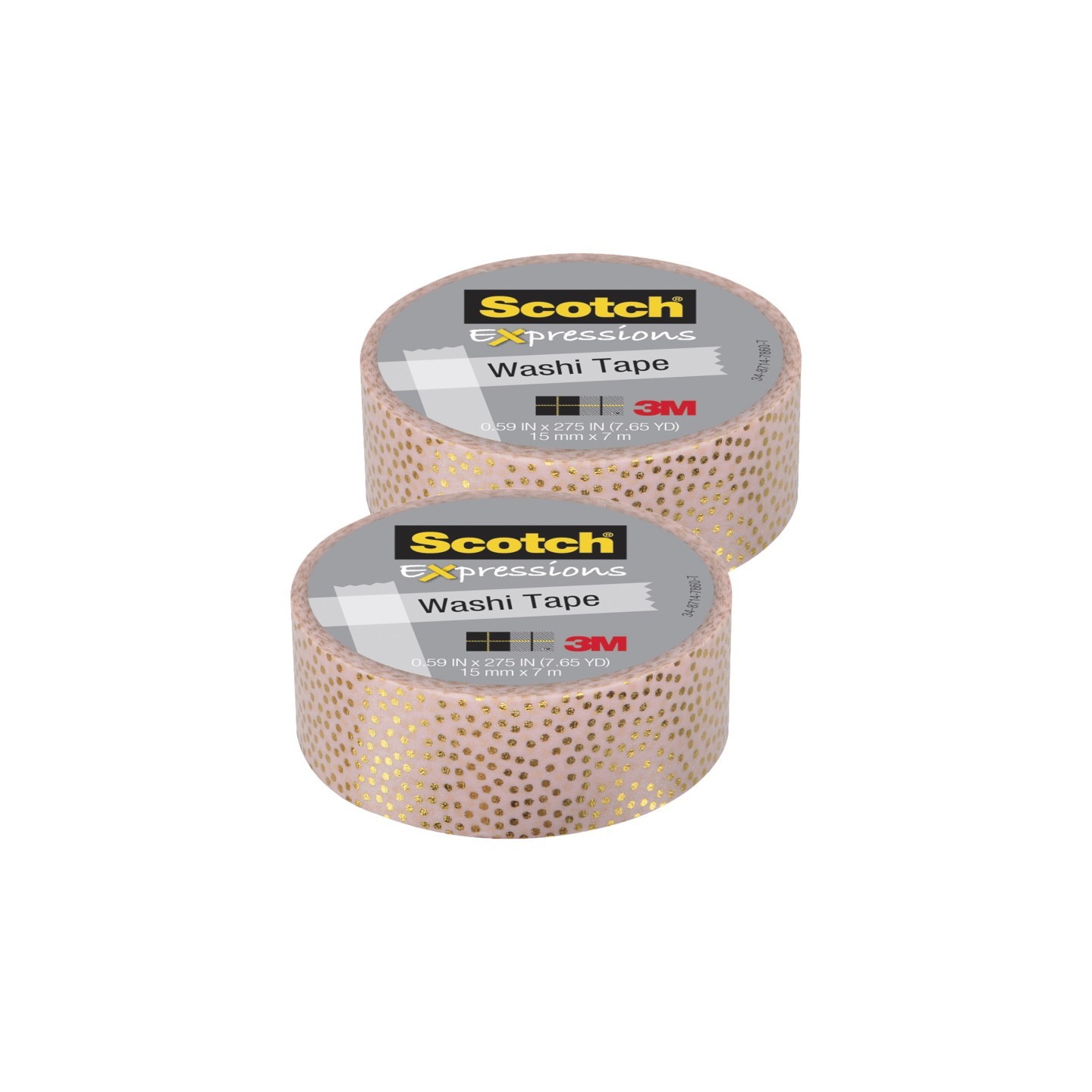 Scotch® Expressions Washi Tape, .59" x 275", Speckled Gold Pastel Pink, Pack of 2