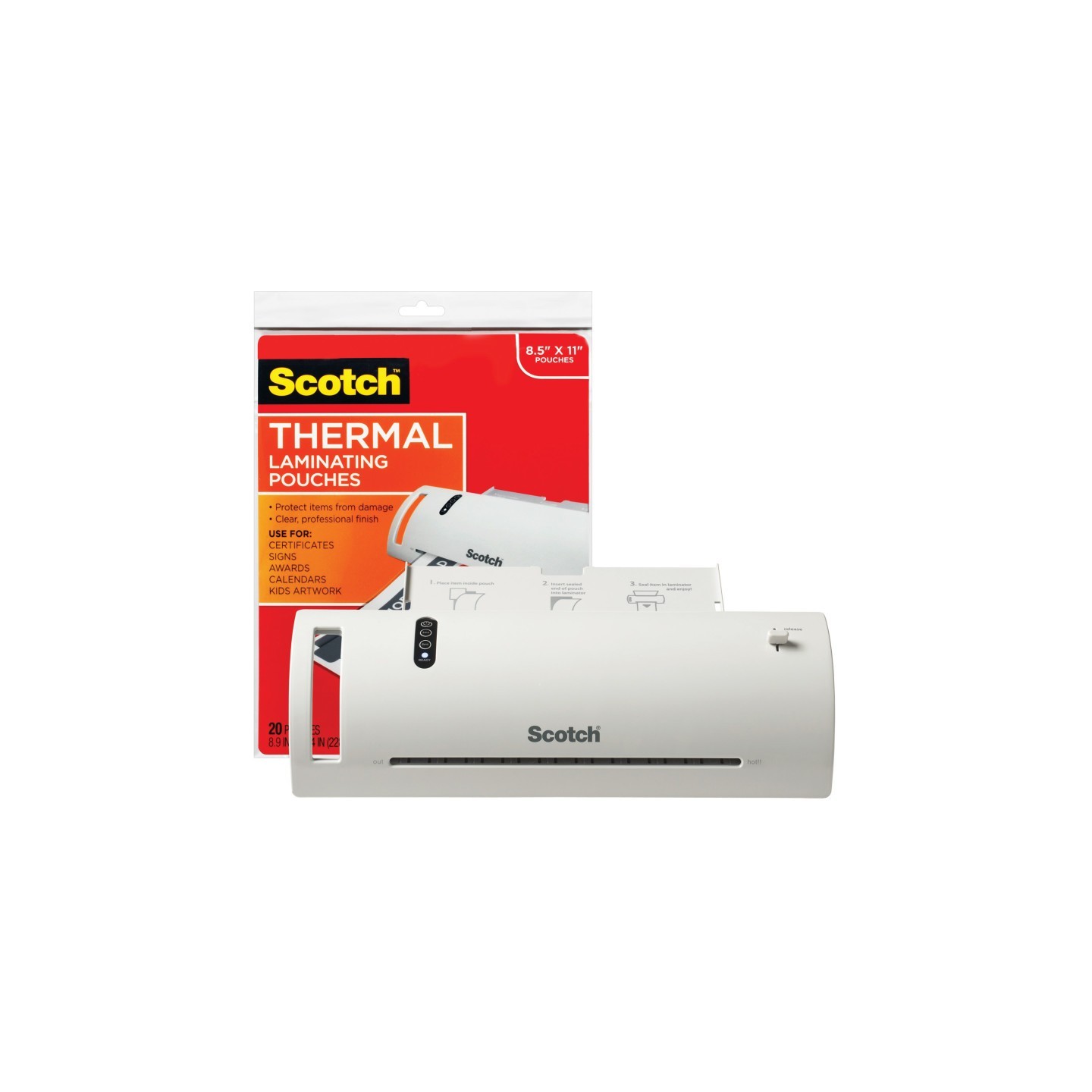 Scotch® Thermal Laminator Value Pack, 9" W, with 20 Letter Size Pouches