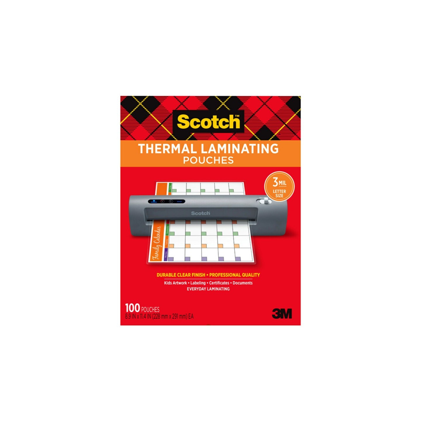 Scotch® Thermal Laminating Pouches, 3 mil Size, Pack of 100
