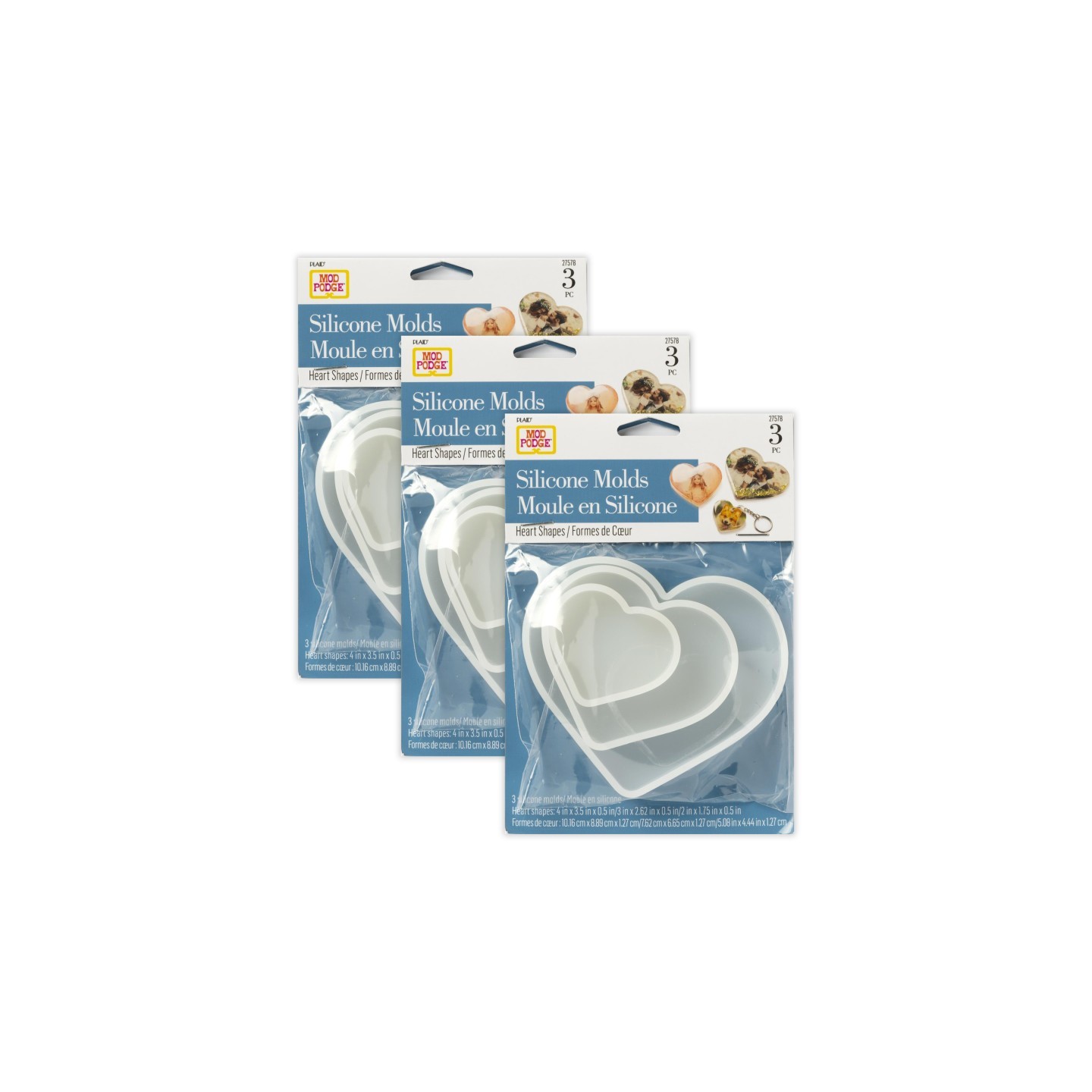 Mod Podge Silicone Resin Mold, Hearts, 3 Per Set, 3 Sets