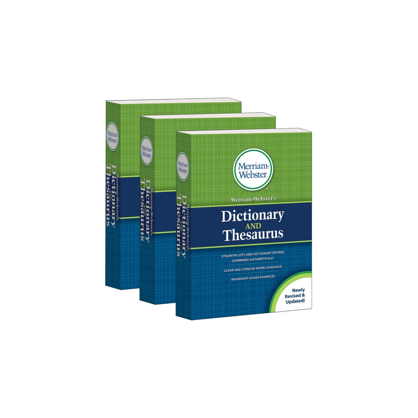 Merriam-Webster Merriam-Webster's Dictionary and Thesaurus, Mass-Market Paperback, 2020 Copyright, Pack of 3